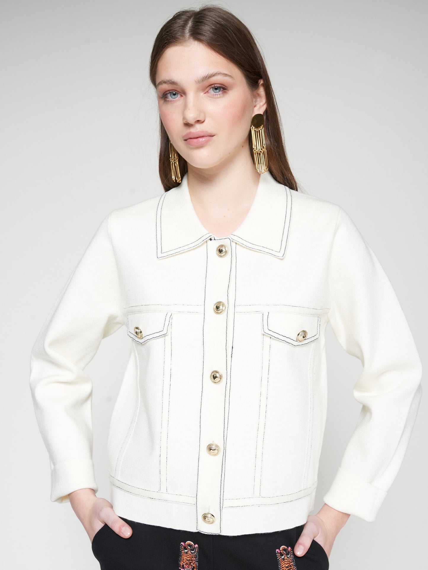 KNITWEAR CARDIGAN // Ecru Navy