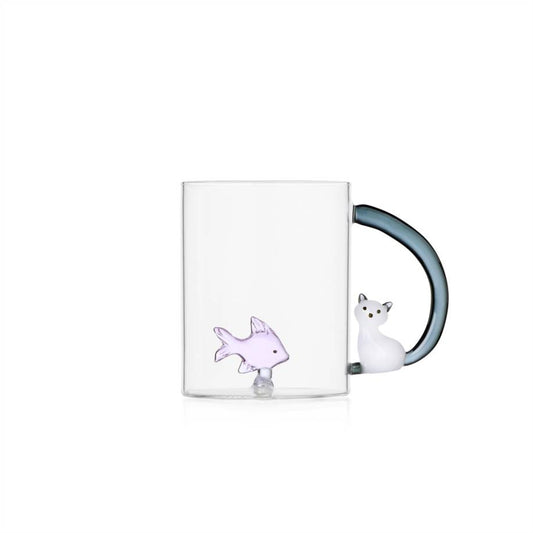 MUG PINK FISH & WHITE CAT