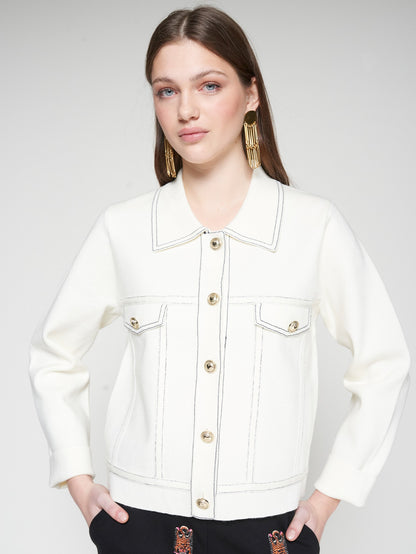KNITWEAR CARDIGAN // Ecru Navy