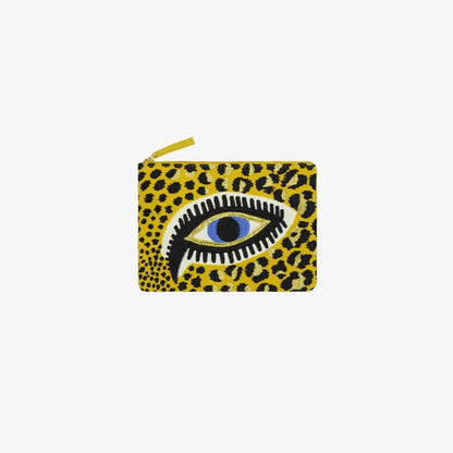 Embroidered Pouch Leopard Eyes Yellow - Loja Real